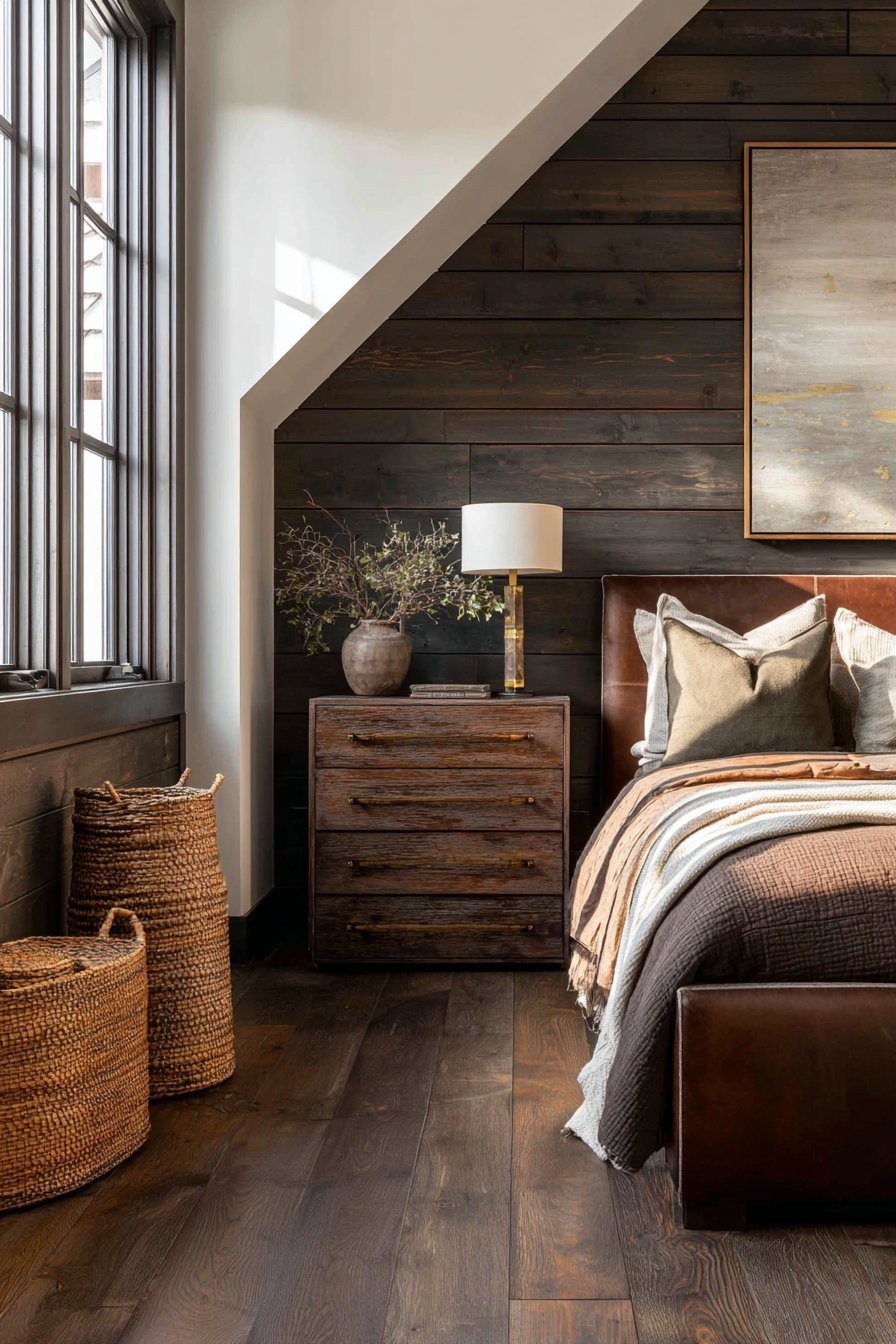 Chocolate Shiplap with Cognac Leather
