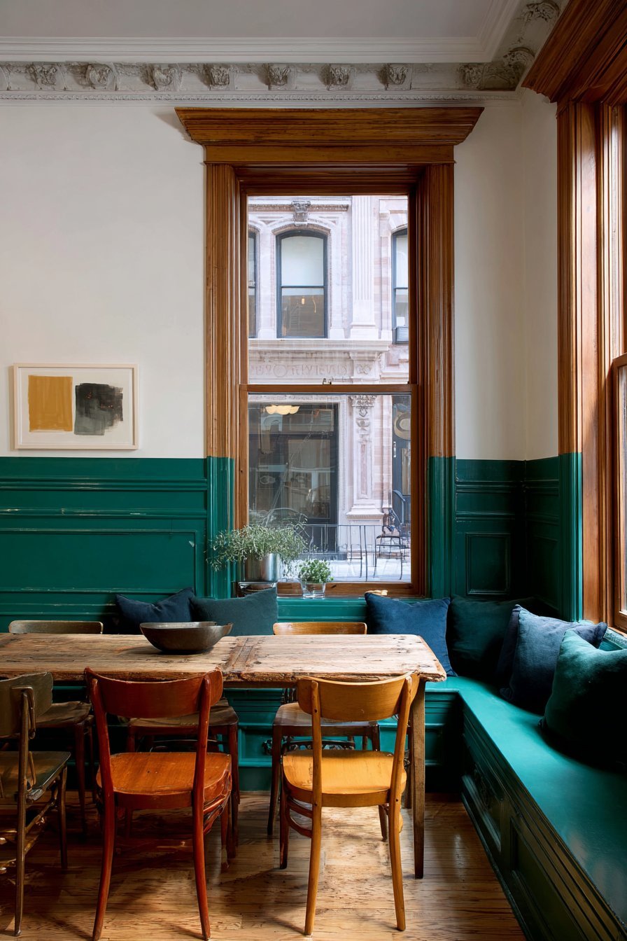 Integrated Breakfast Nook with Green Accents