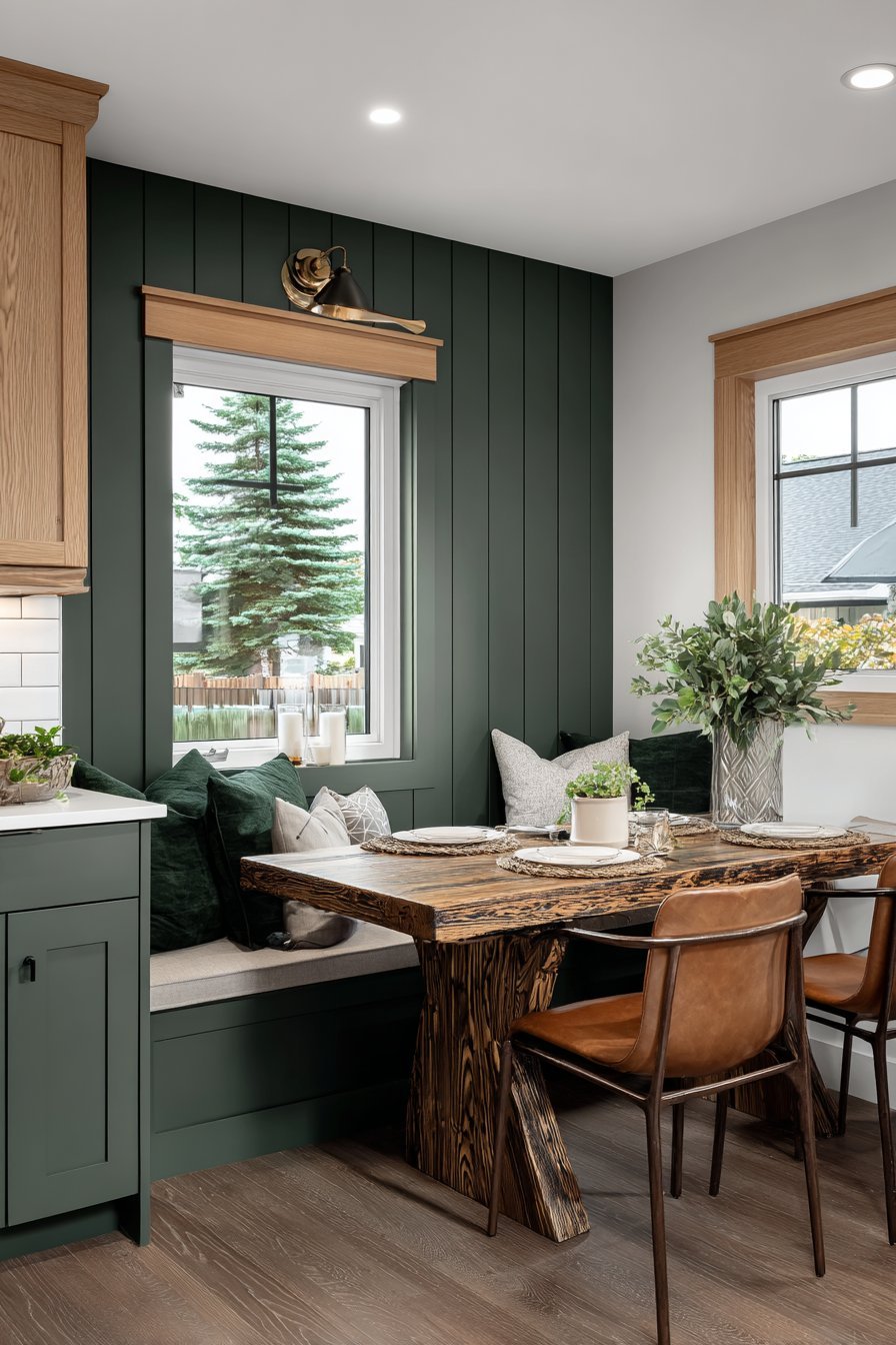 Integrated Breakfast Nook with Green Accents