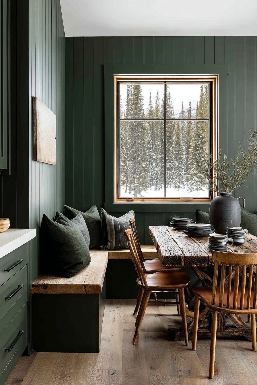 Integrated Breakfast Nook with Green Accents
