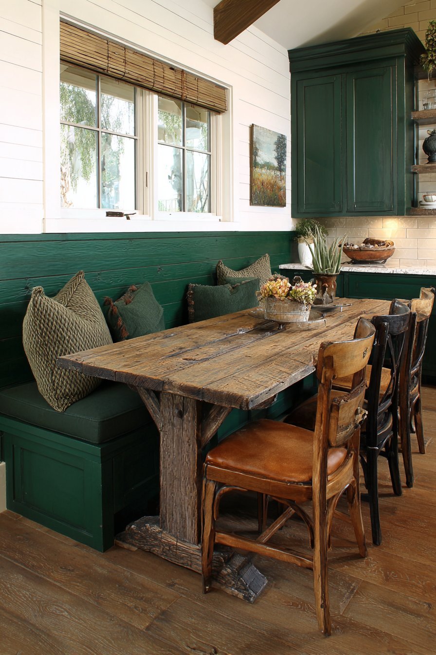 Integrated Breakfast Nook with Green Accents