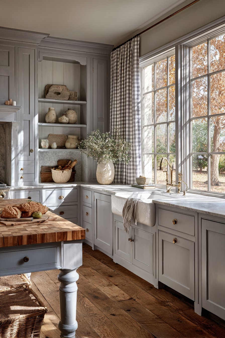 Farmhouse Grey Kitchen with Rustic Warmth