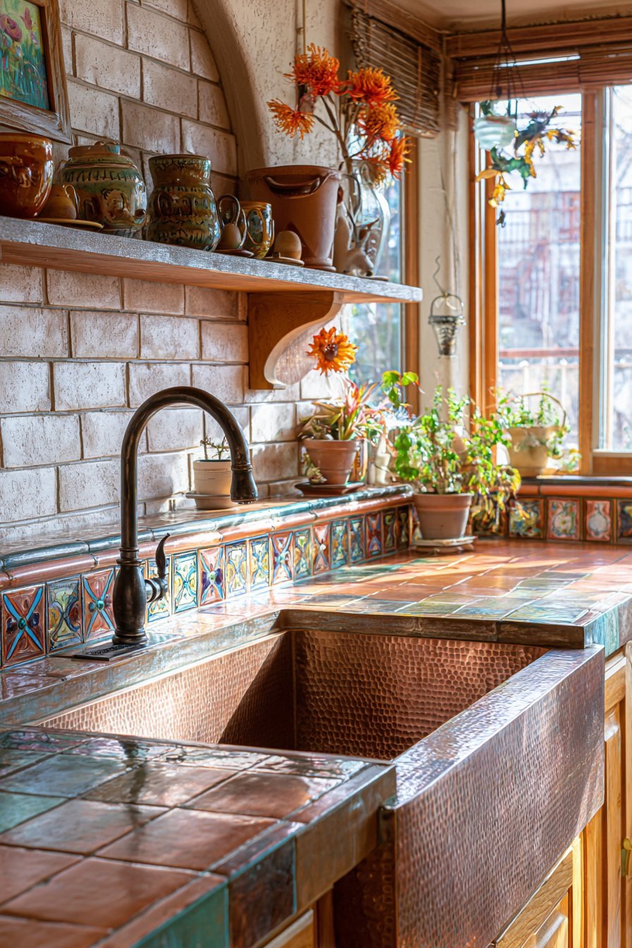 Hand-Hammered Copper Sink Area