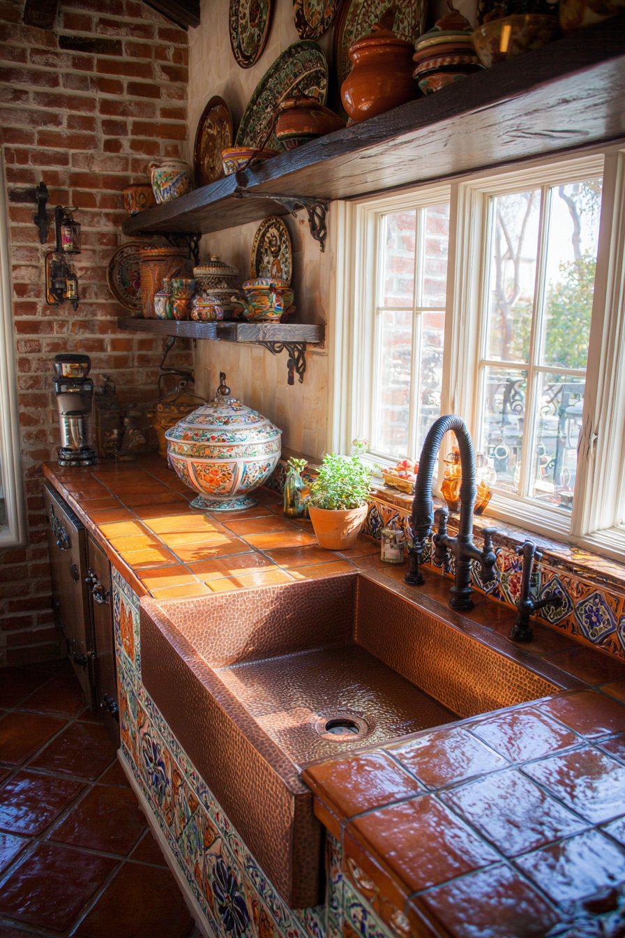 Hand-Hammered Copper Sink Area