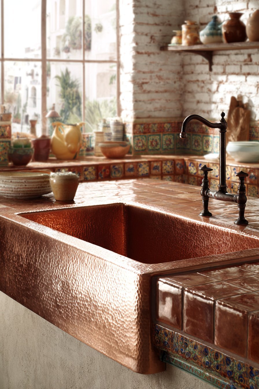 Hand-Hammered Copper Sink Area
