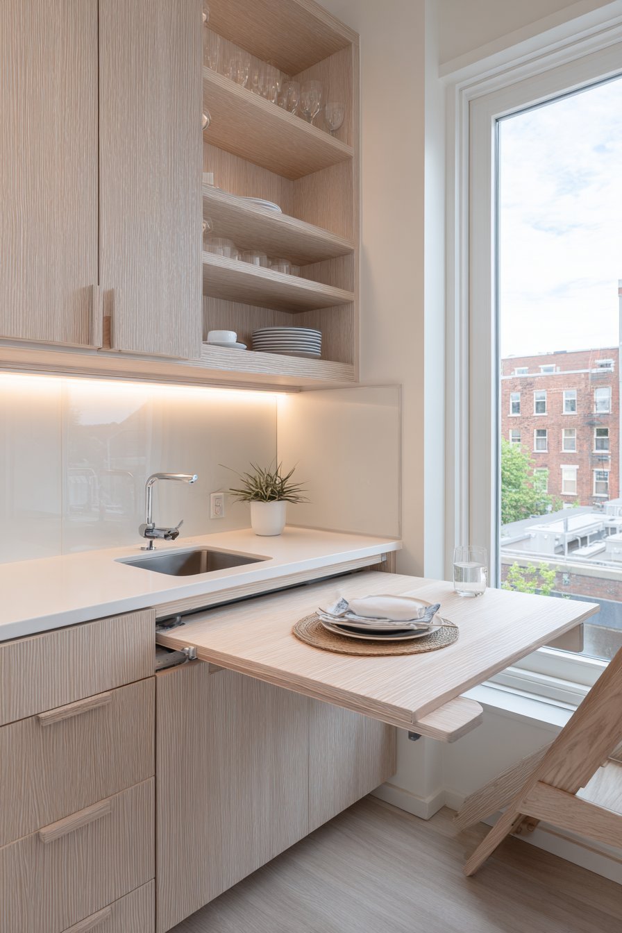Compact Urban Kitchen with Fold-Down Table