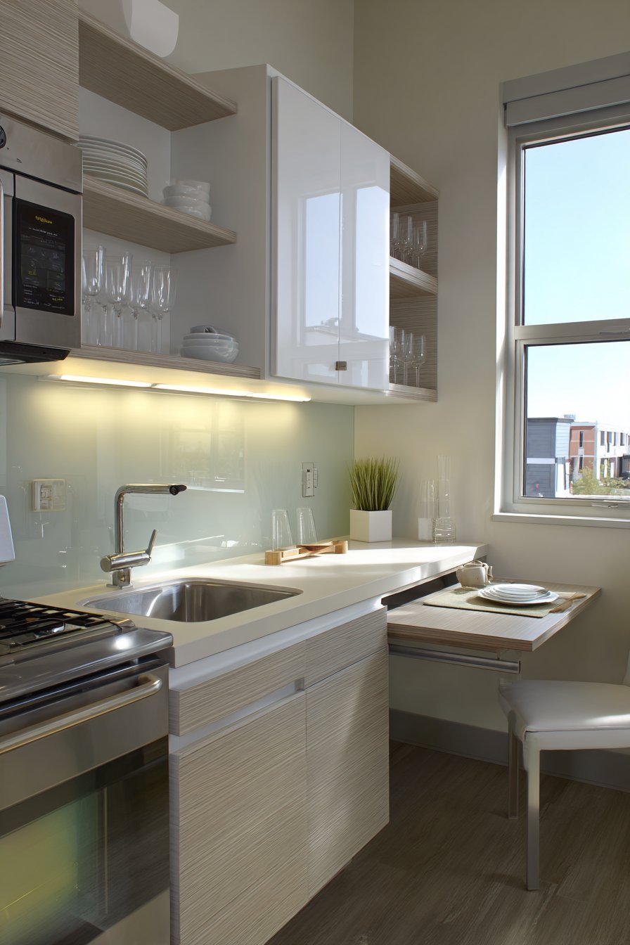 Compact Urban Kitchen with Fold-Down Table