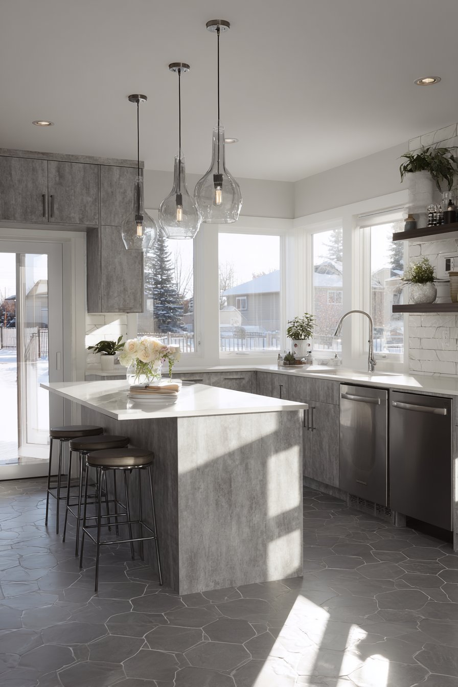 Open-Concept Light Grey with Textured Finish