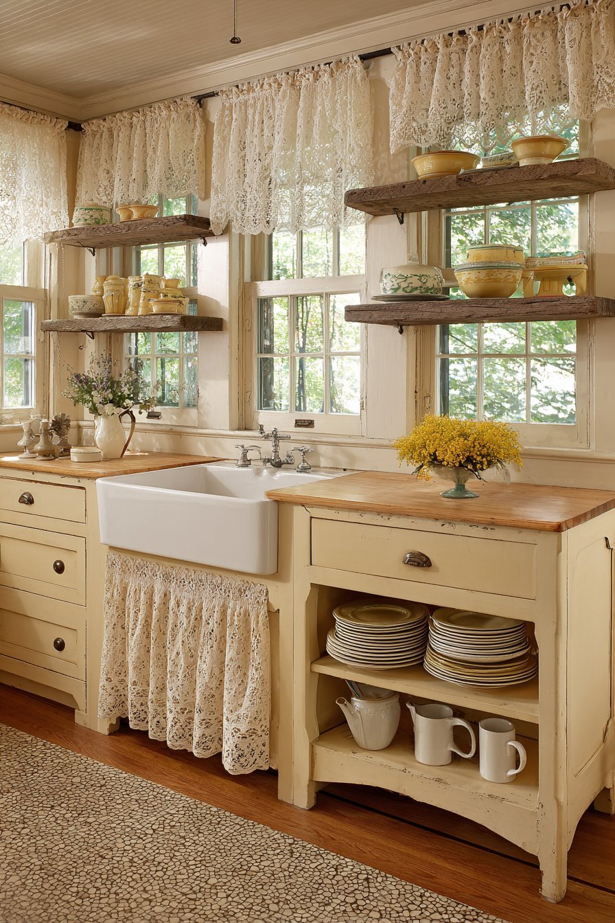 Buttercream Yellow Cottage Kitchen with Yellowware