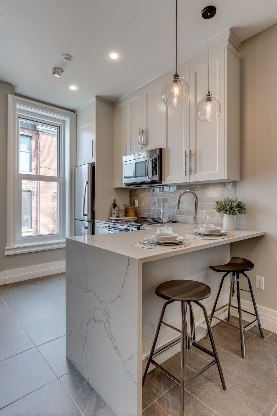 Contemporary Peninsula with Waterfall Edge Countertop