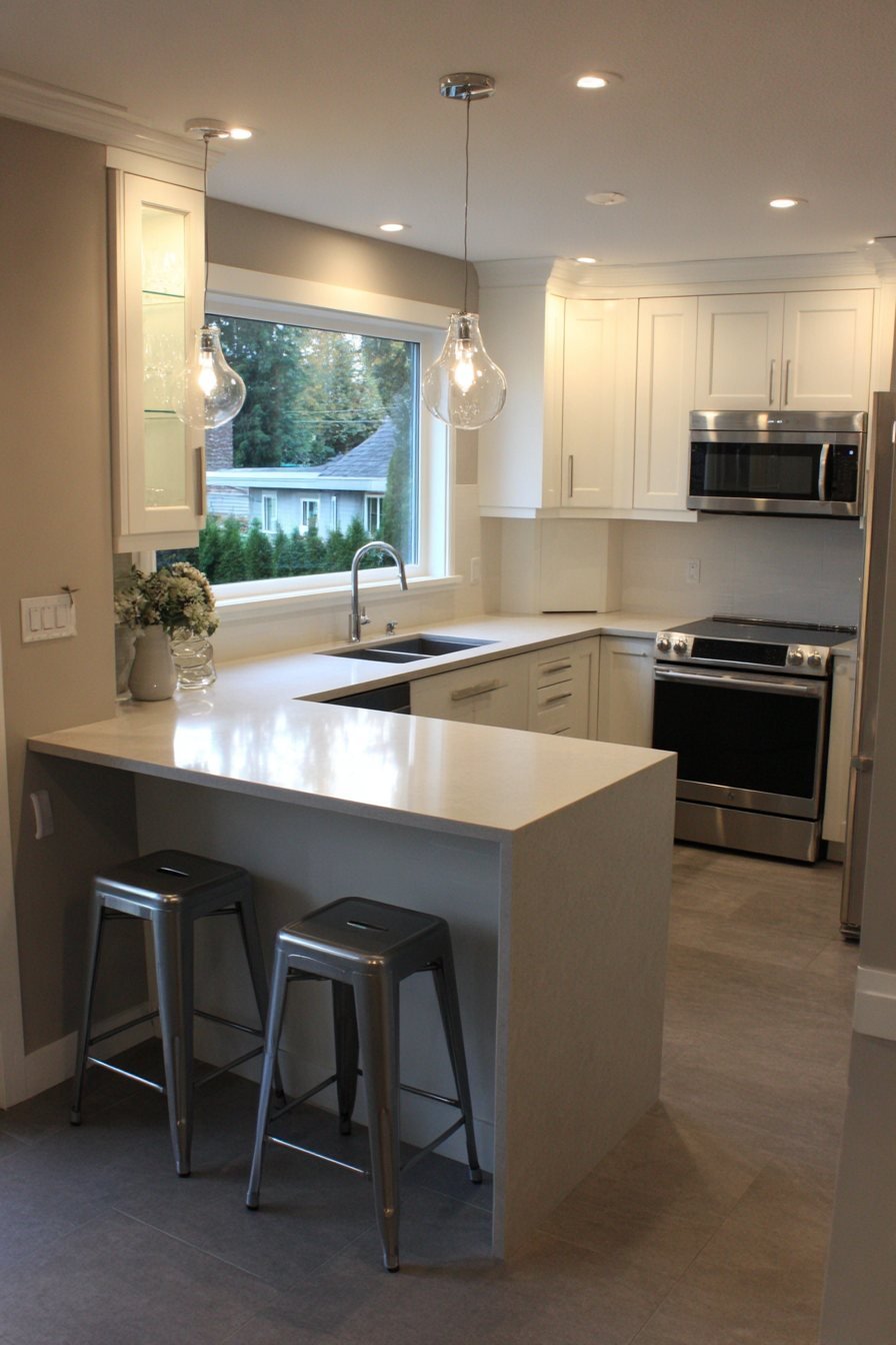 Contemporary Peninsula with Waterfall Edge Countertop