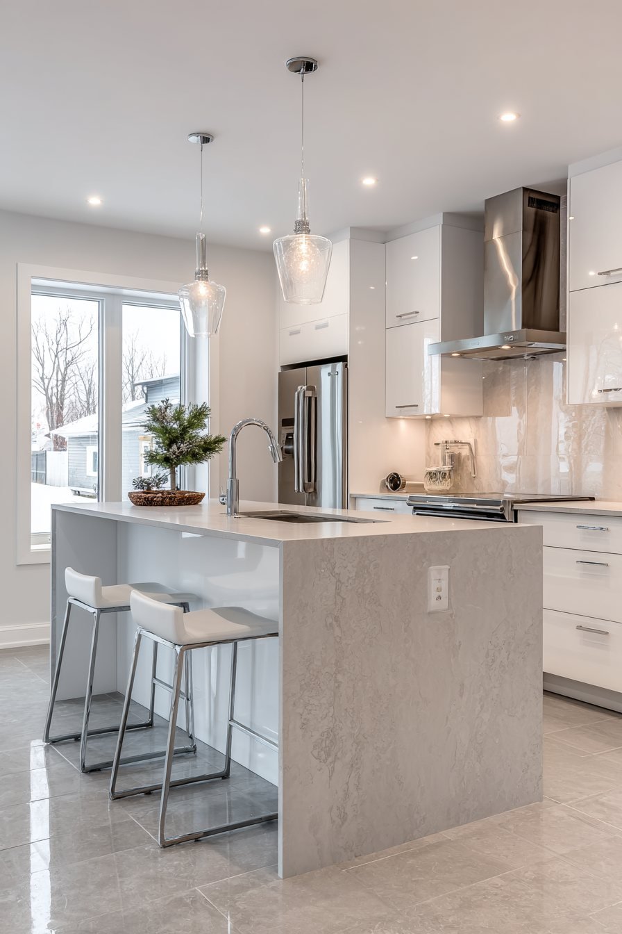 Contemporary Peninsula with Waterfall Edge Countertop