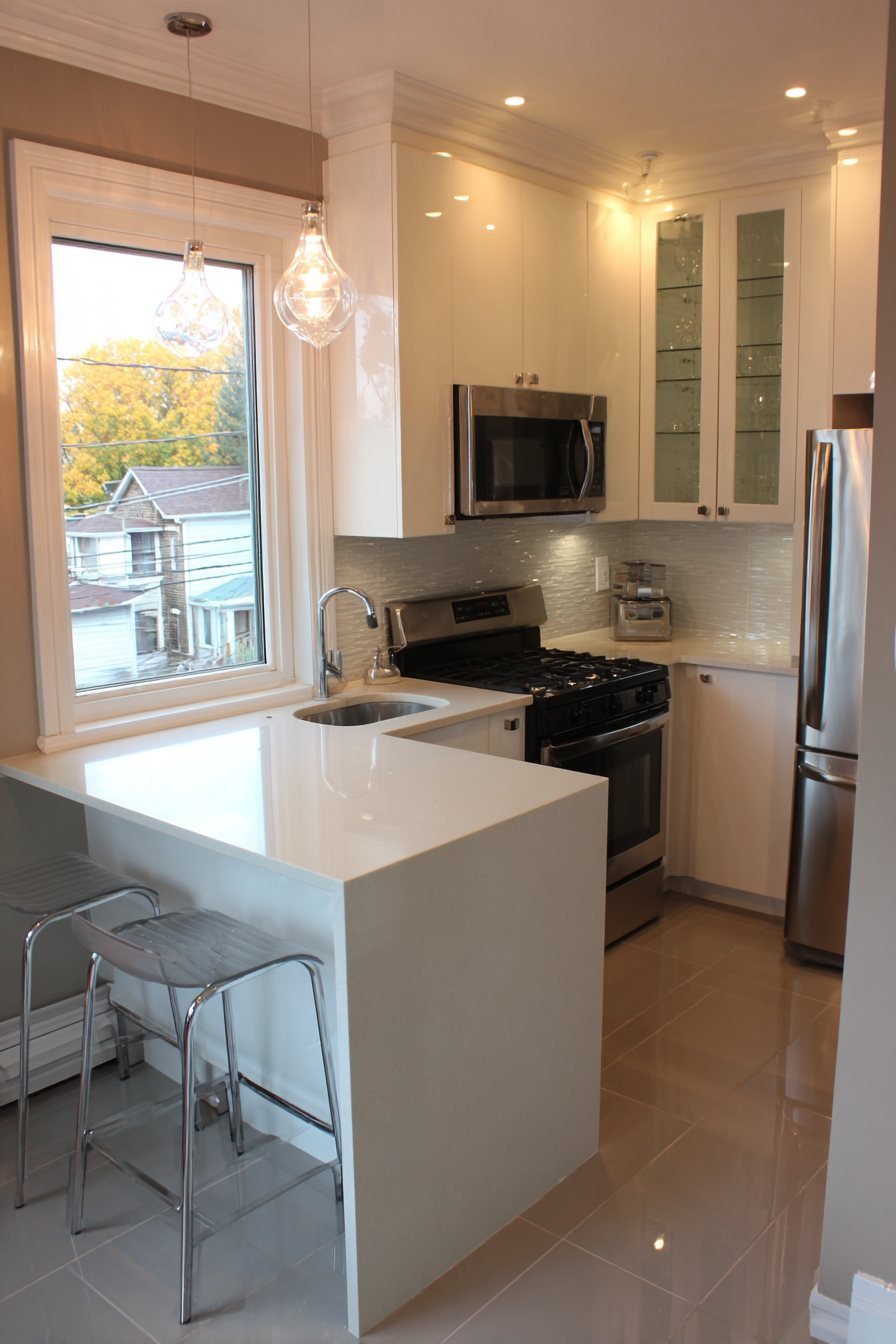 Contemporary Peninsula with Waterfall Edge Countertop