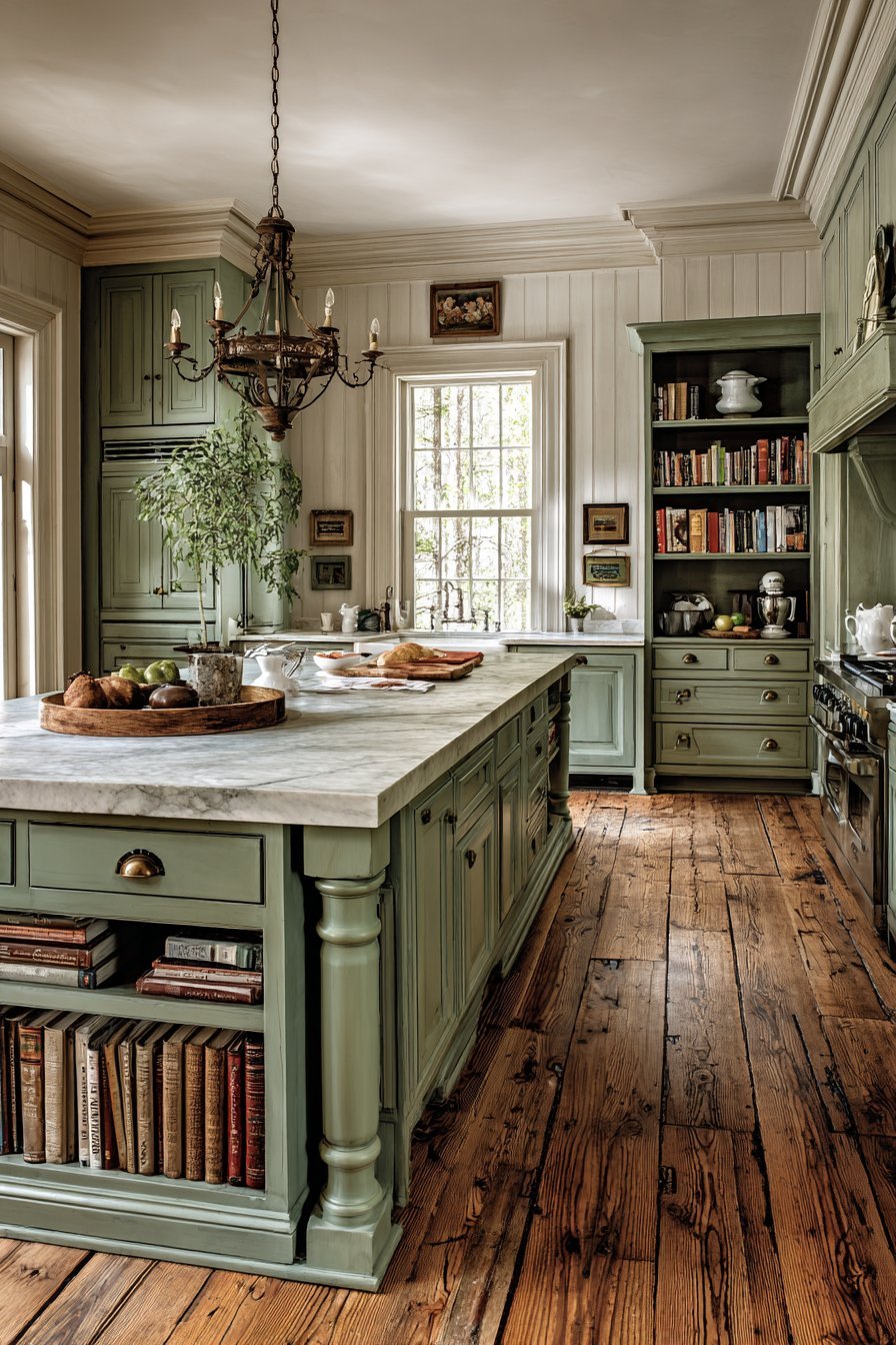 Traditional Moss Green Kitchen with Soapstone