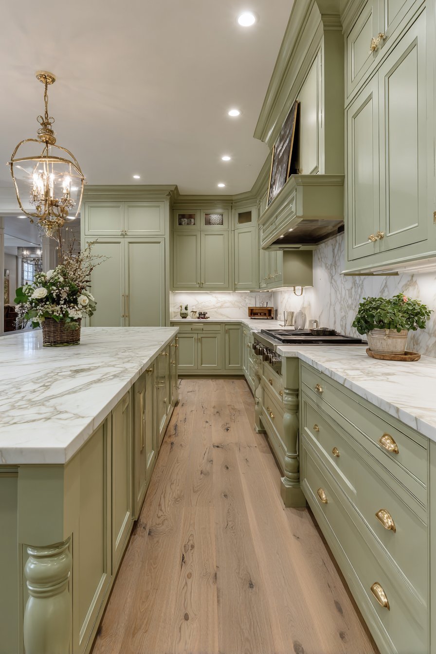 Traditional Moss Green Kitchen with Soapstone