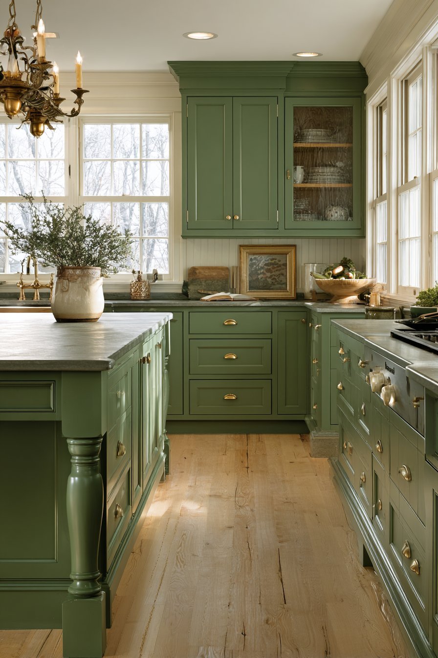Traditional Moss Green Kitchen with Soapstone
