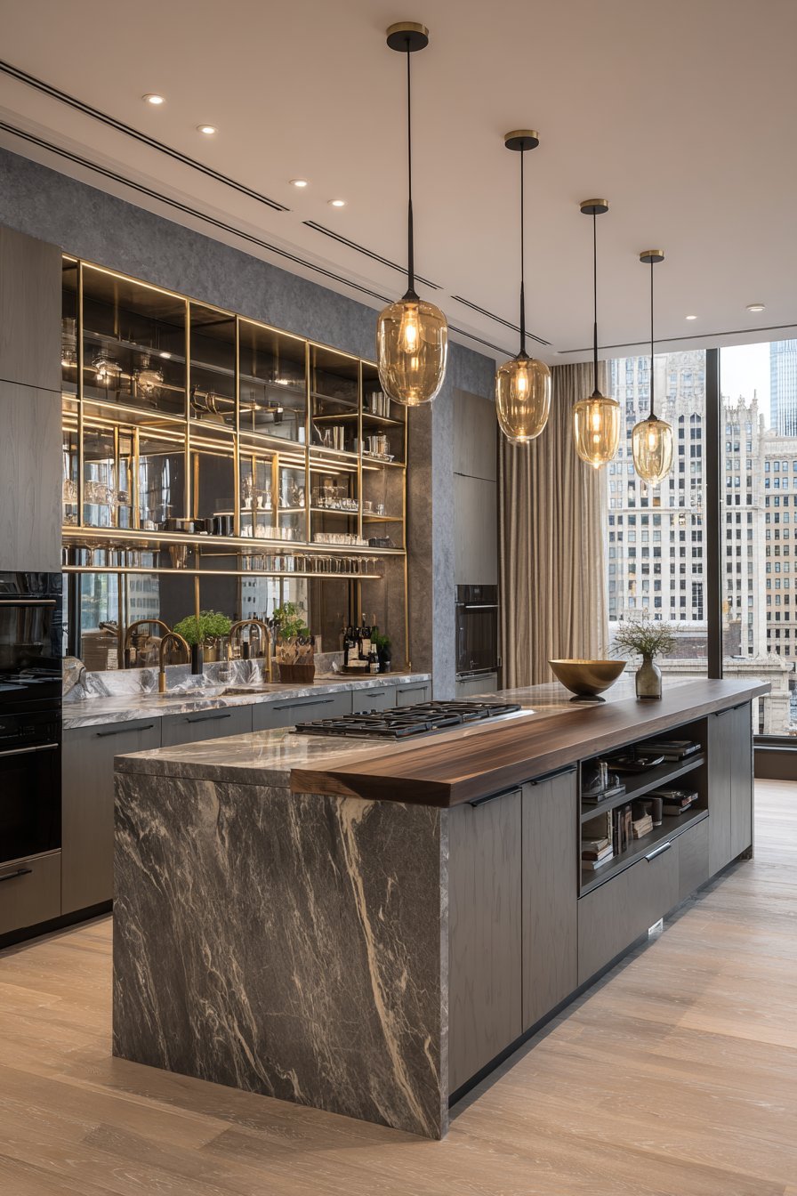 Brushed Brass Open Shelving