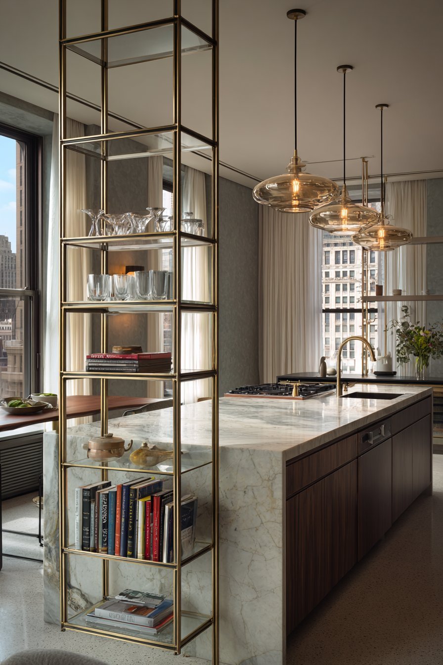 Brushed Brass Open Shelving