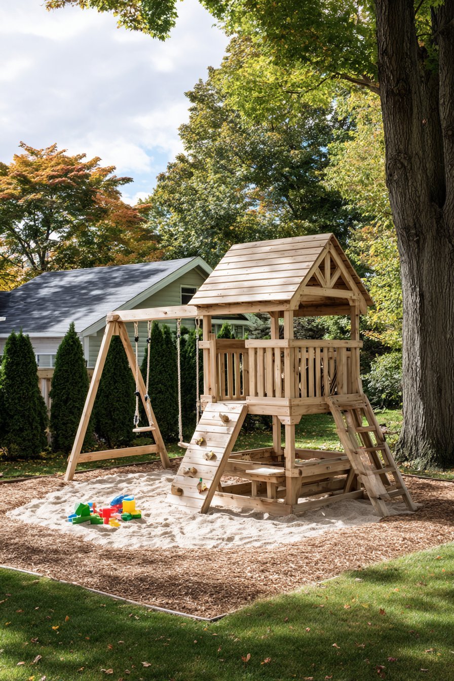 Wooden Play Structure with Safety Features