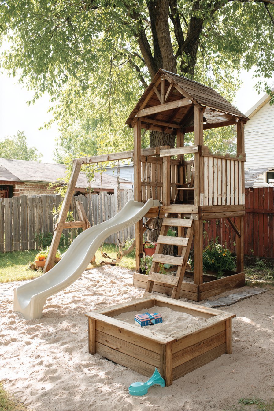 Wooden Play Structure with Safety Features