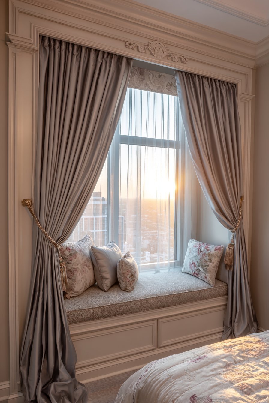 Layered Window Treatment with Silk Dupioni