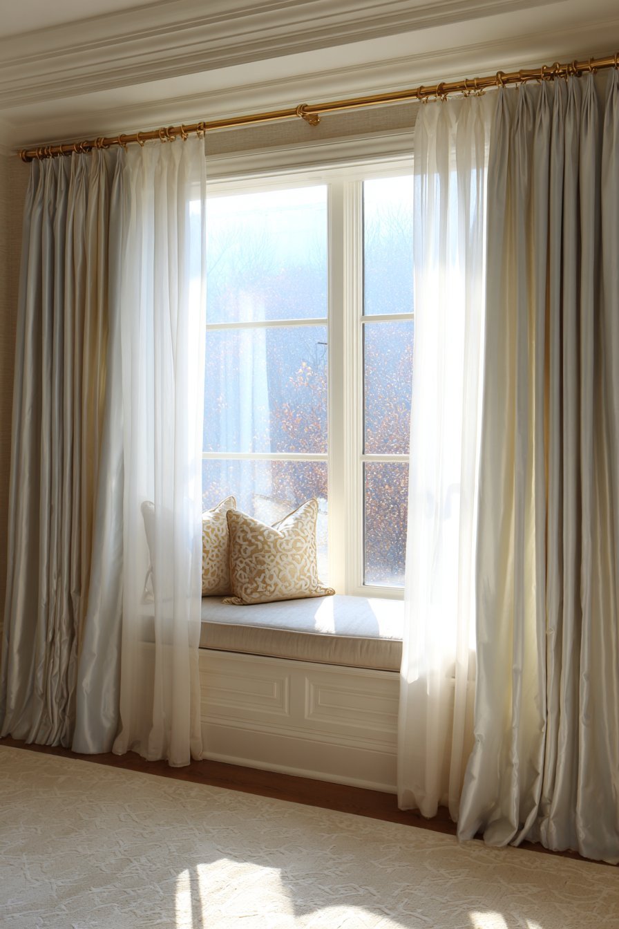 Layered Window Treatment with Silk Dupioni