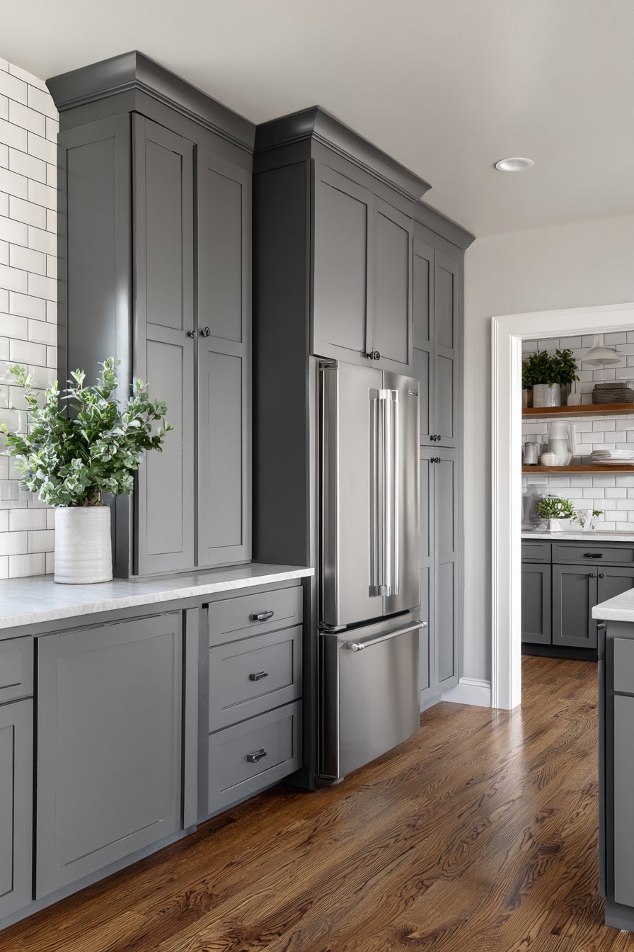 Small Grey Kitchen with Vertical Storage