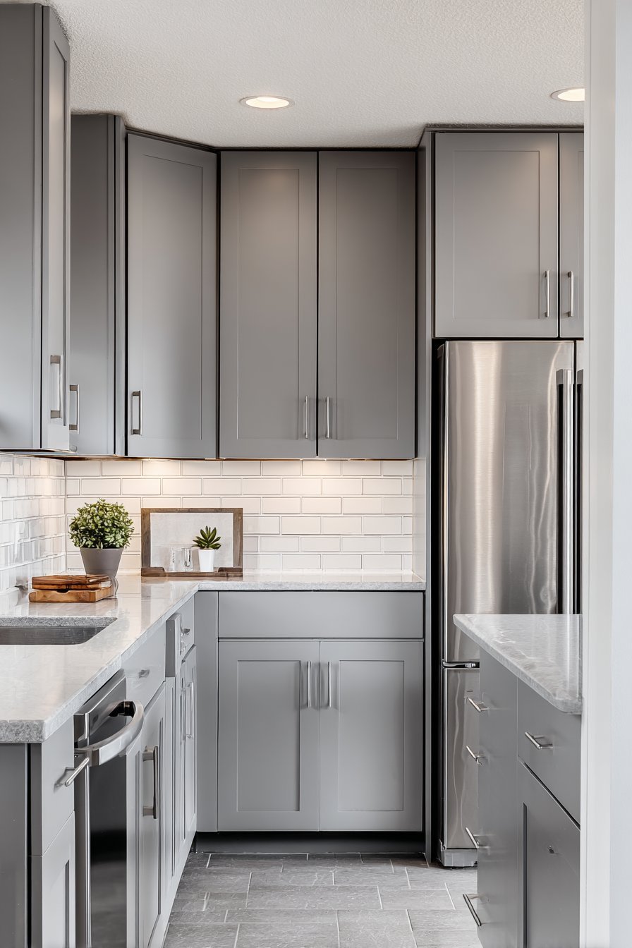 Small Grey Kitchen with Vertical Storage