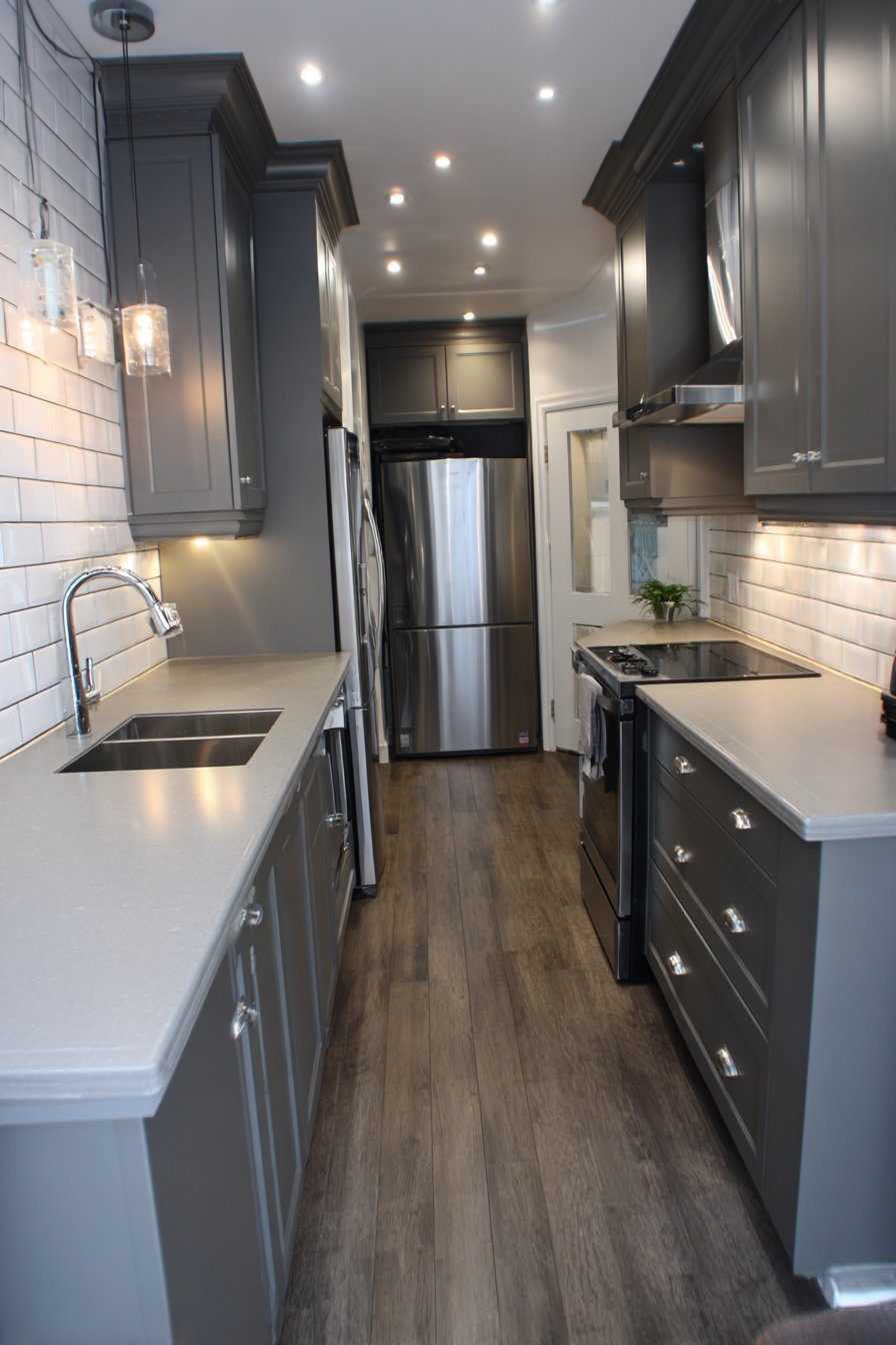 Small Grey Kitchen with Vertical Storage