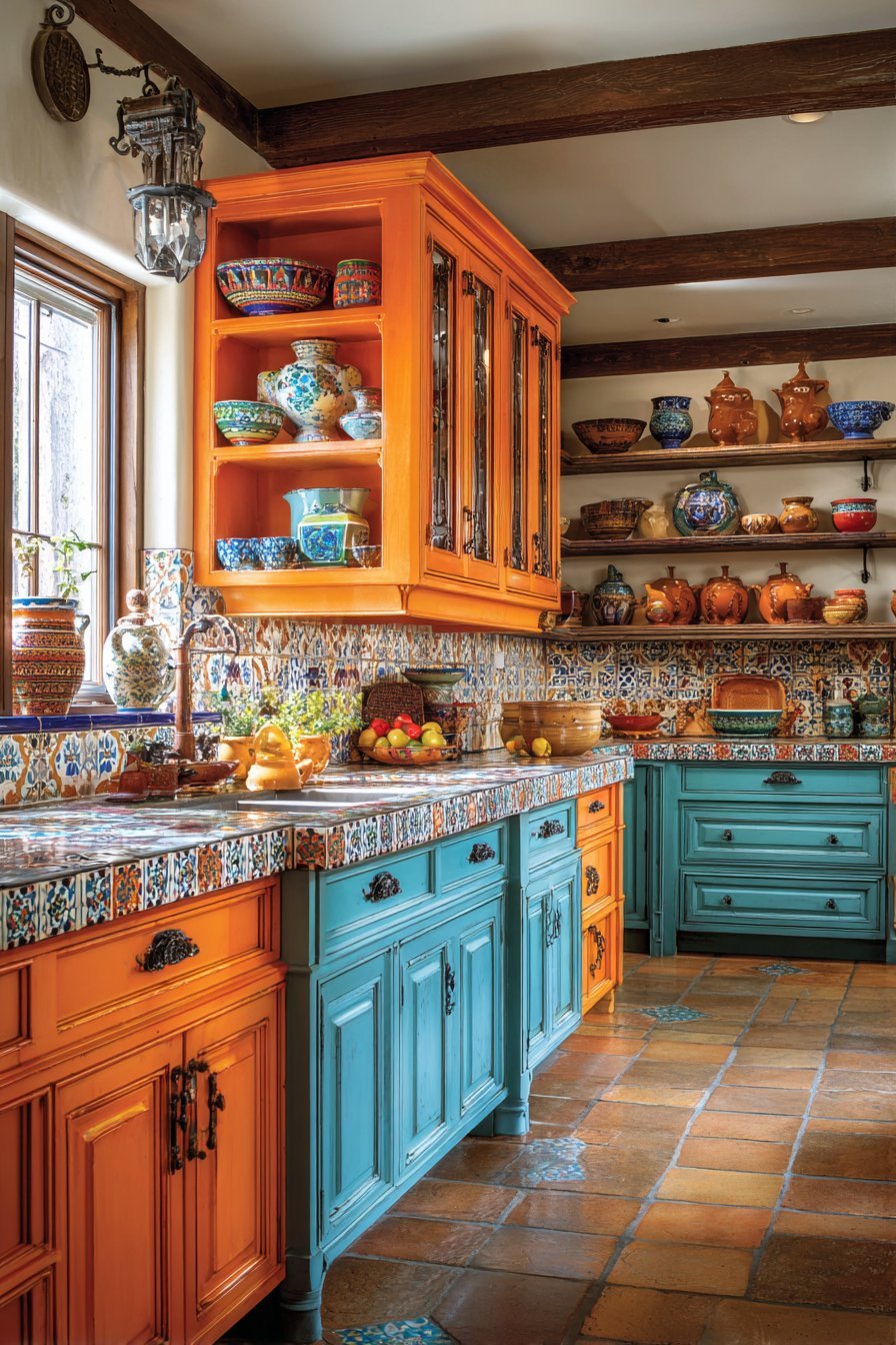 Colorful Folk Art Cabinet Kitchen