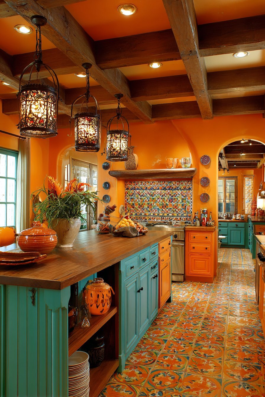 Colorful Folk Art Cabinet Kitchen