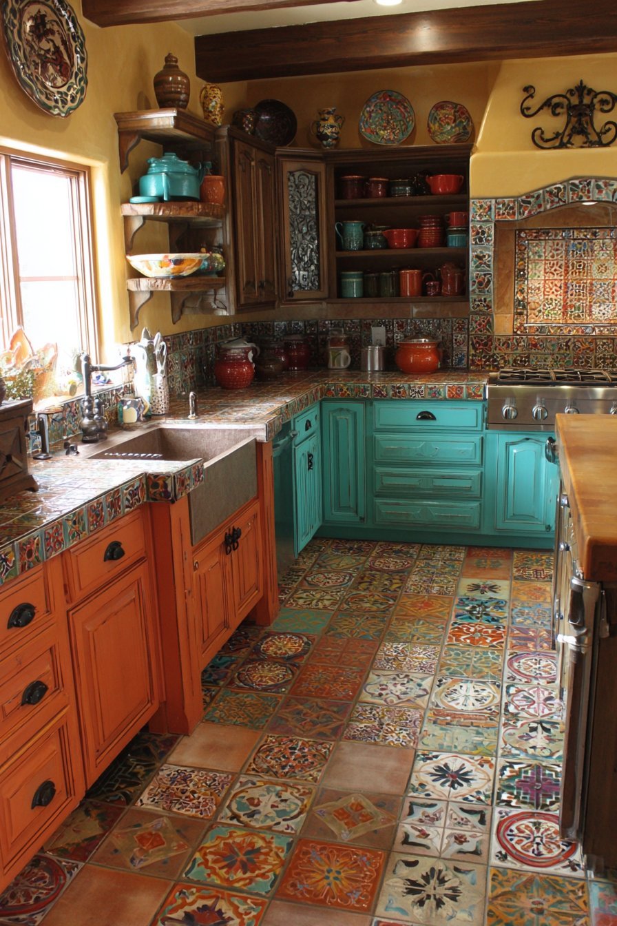 Colorful Folk Art Cabinet Kitchen