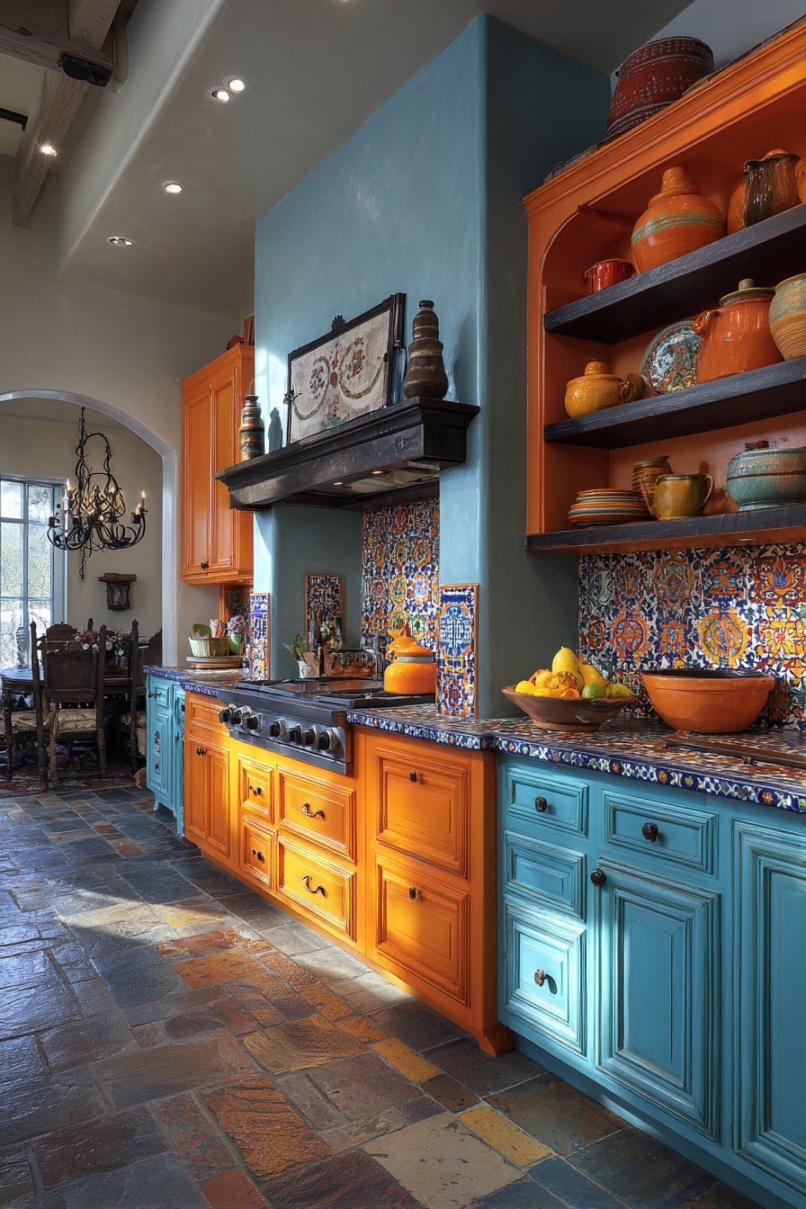 Colorful Folk Art Cabinet Kitchen