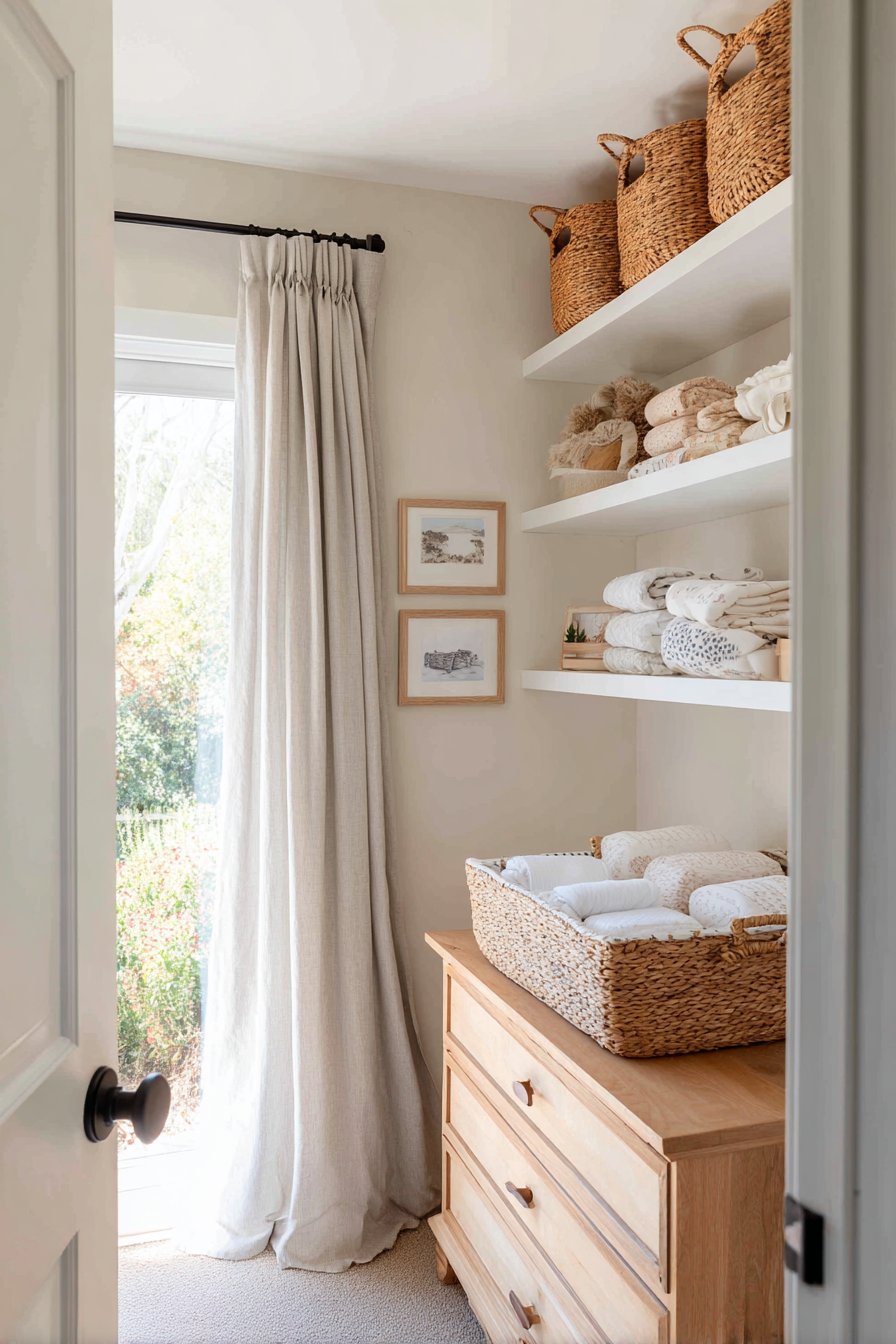 Space-Saving Floating Shelves Above Changing Table