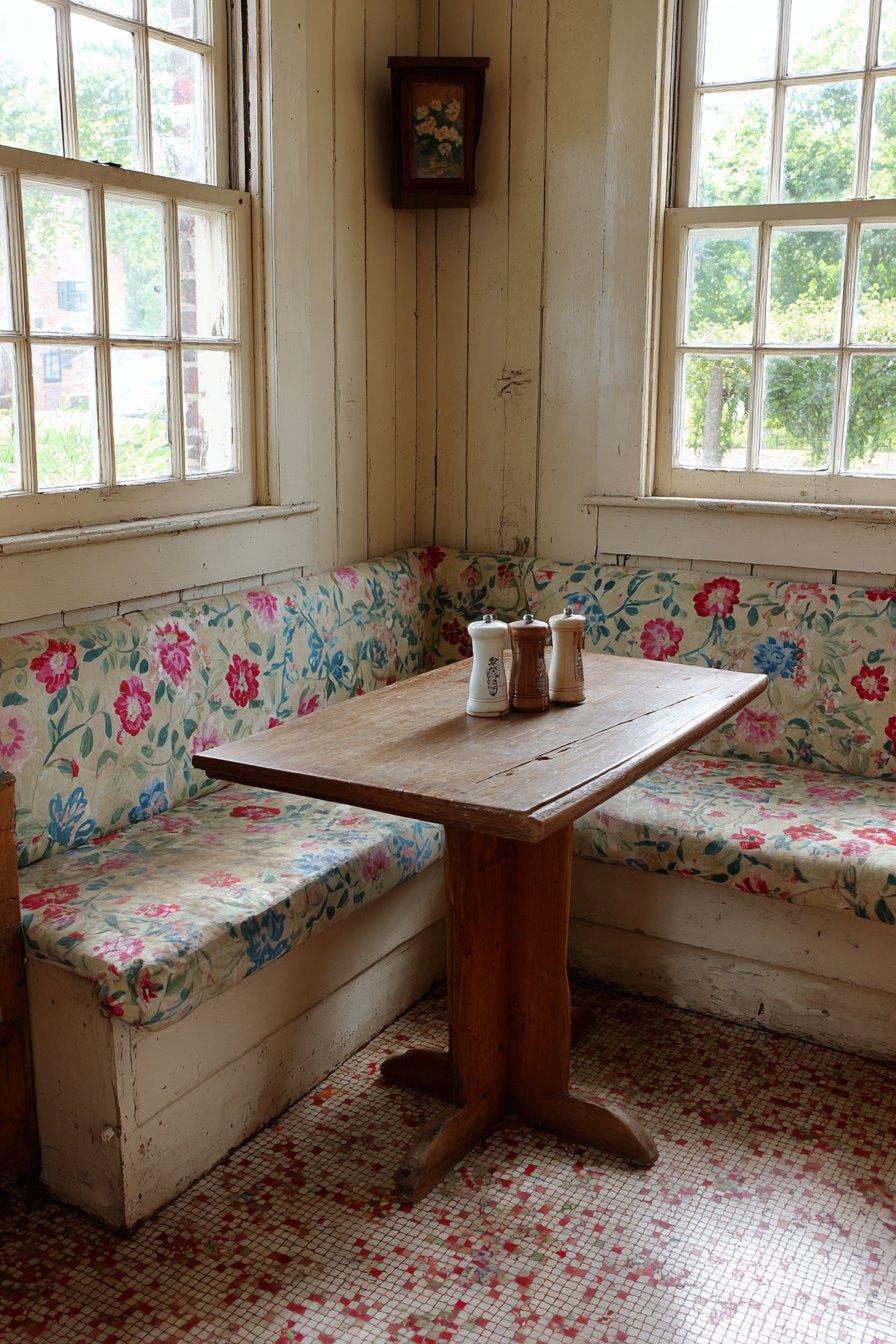 Built-In Breakfast Nook with Floral Upholstery