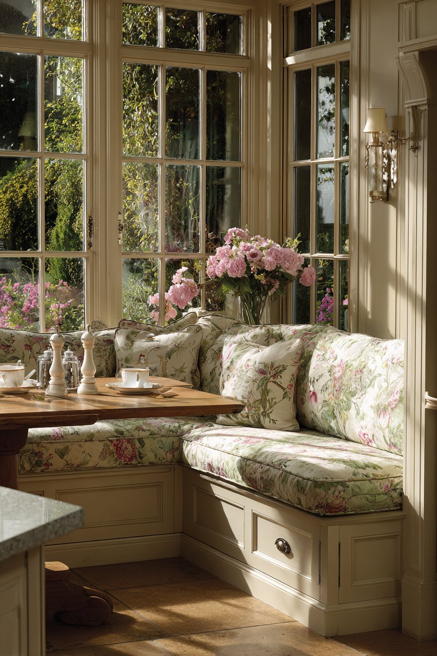Built-In Breakfast Nook with Floral Upholstery