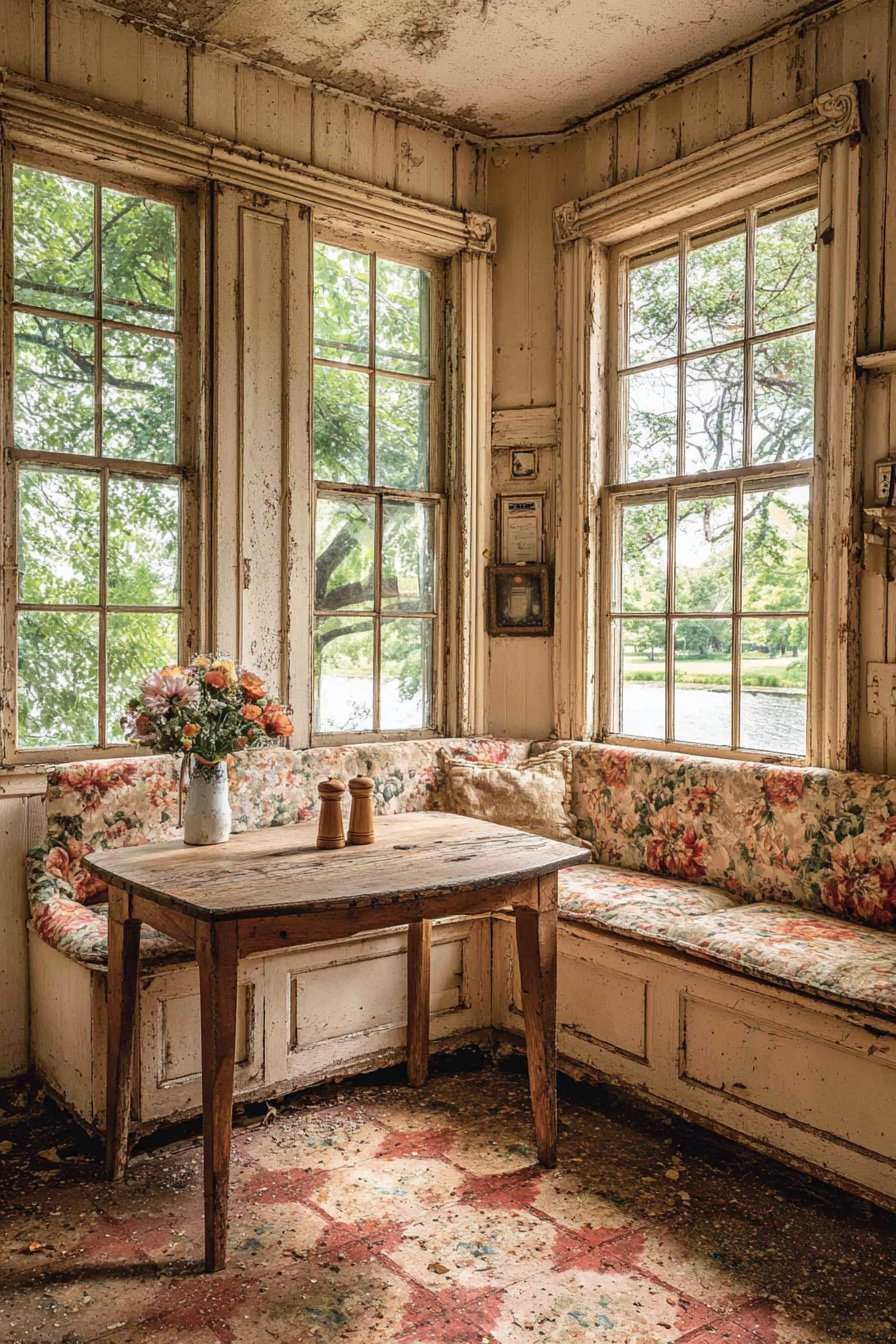 Built-In Breakfast Nook with Floral Upholstery