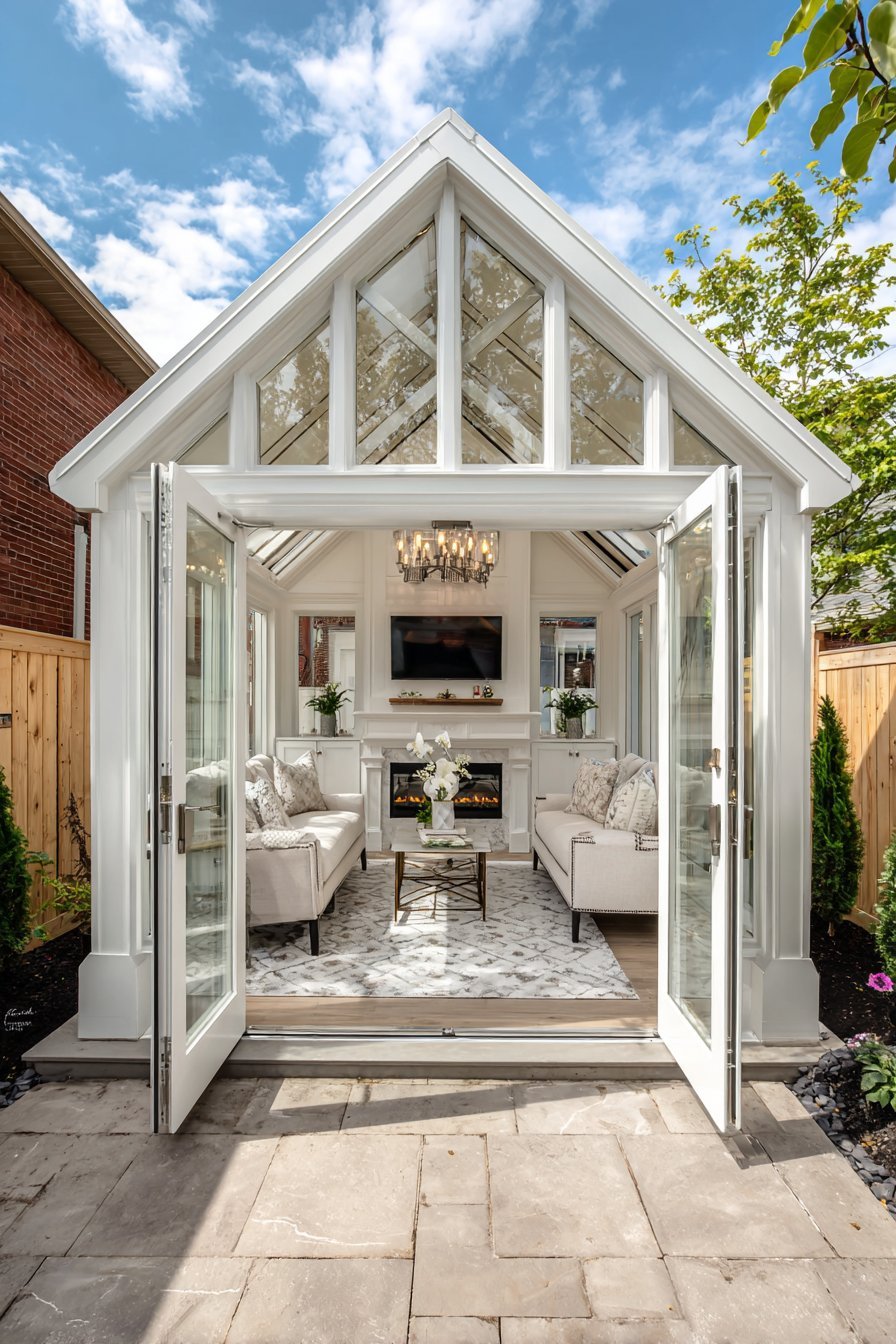 Glass-Walled Garden Room with Year-Round Comfort