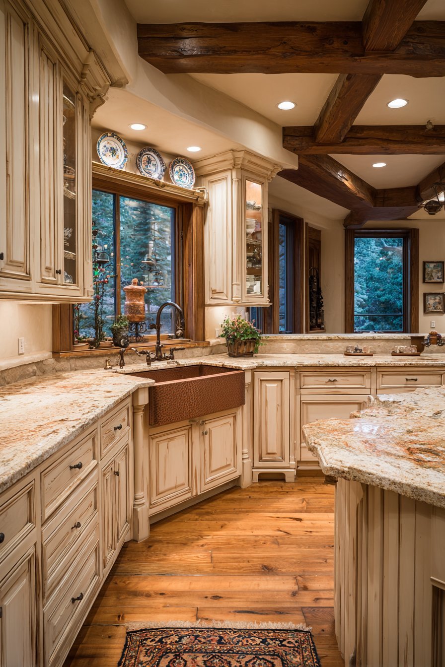 Traditional Kitchen Corner with Soapstone Counters