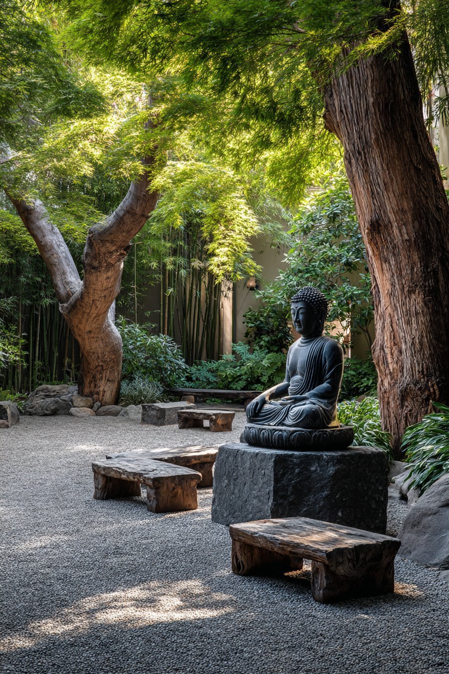 Zen Meditation Garden with Bamboo and Japanese Maple
