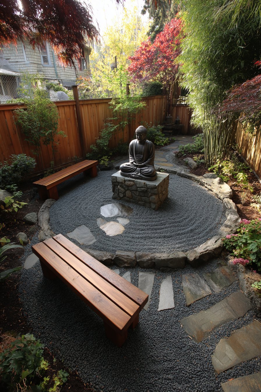 Zen Meditation Garden with Bamboo and Japanese Maple