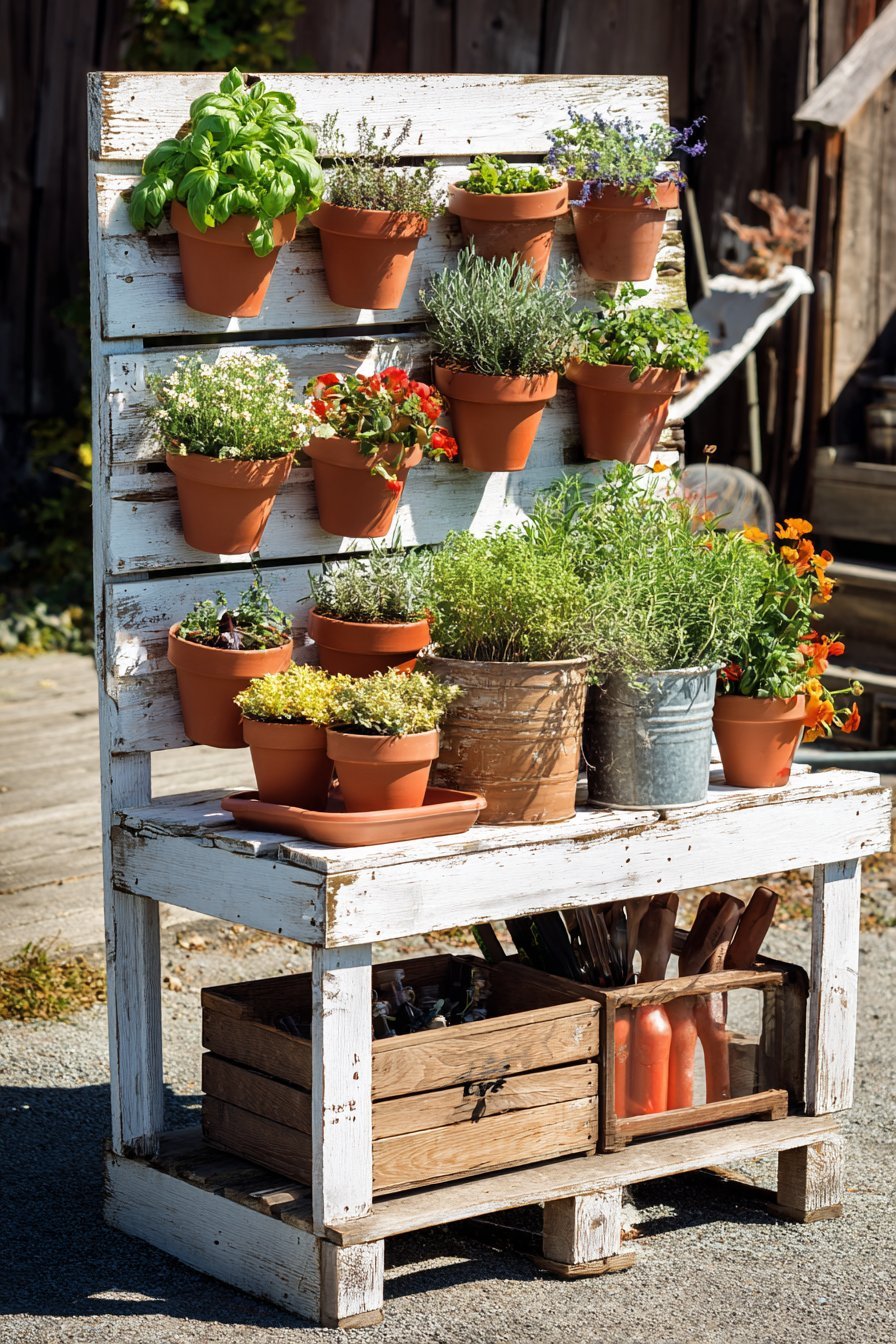 Vertical Pallet Garden Tool Storage