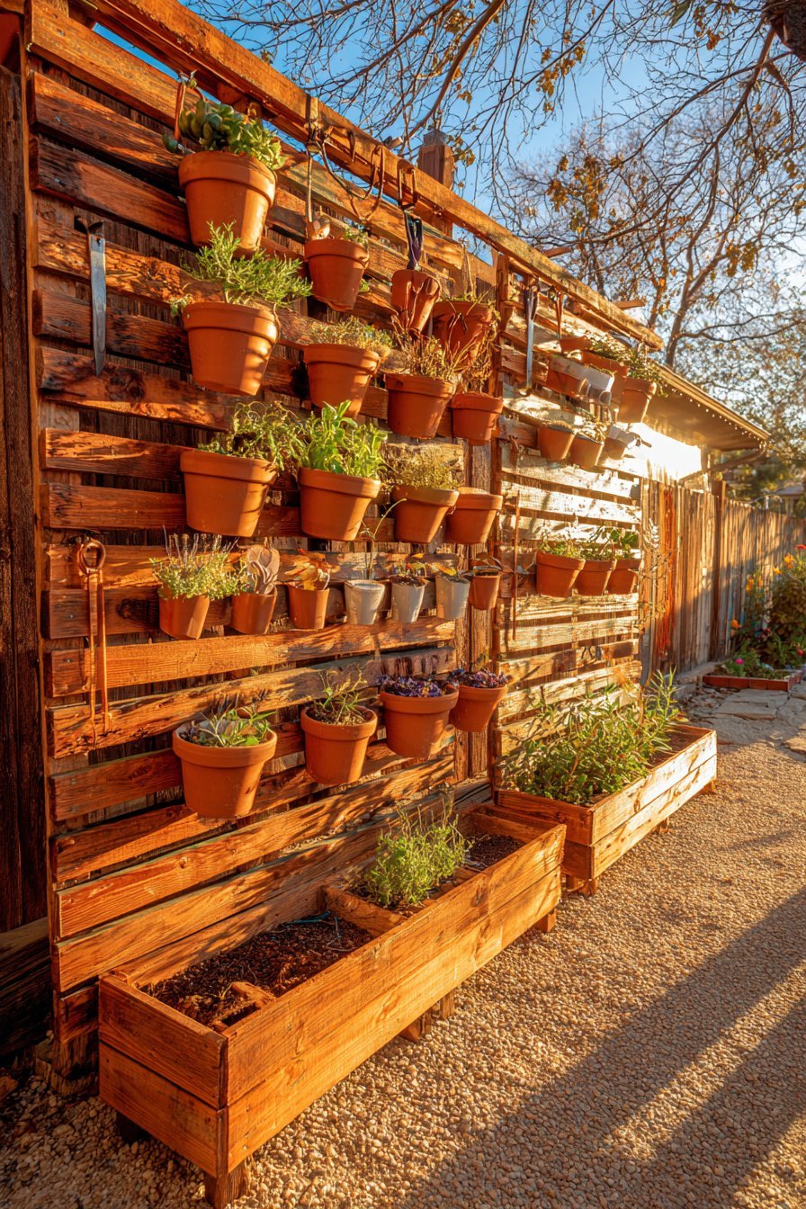 Vertical Pallet Garden Tool Storage