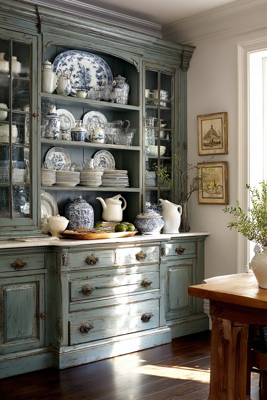 Vintage Pine Hutch Display