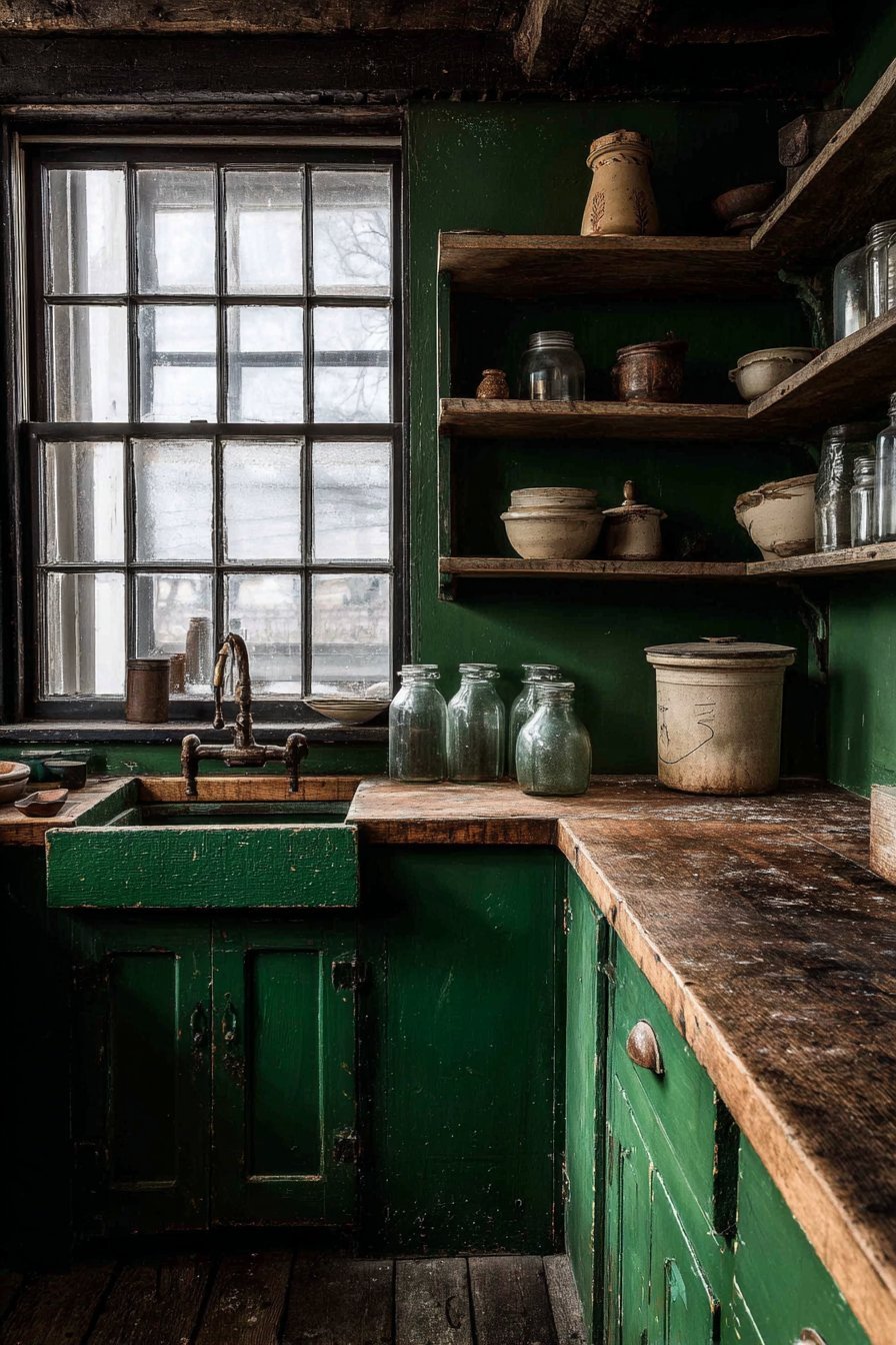 Rustic Distressed Green with Aged Wood