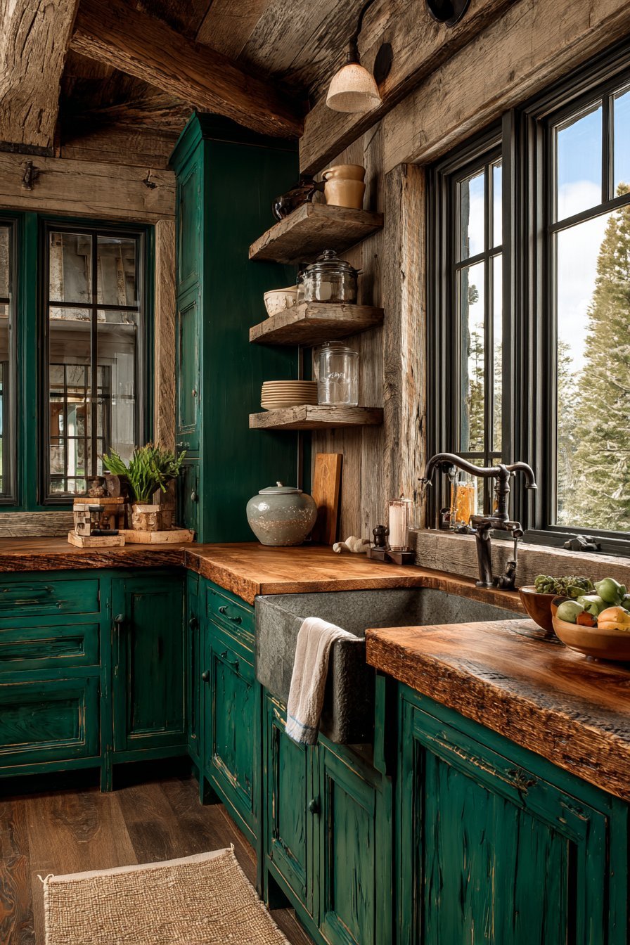 Rustic Distressed Green with Aged Wood