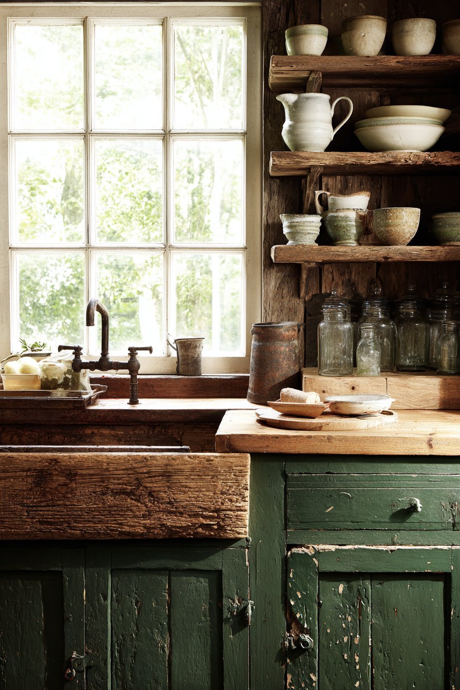 Rustic Distressed Green with Aged Wood