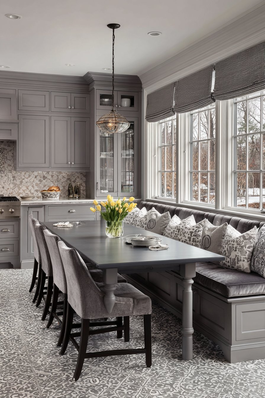 Grey Kitchen with Integrated Breakfast Nook