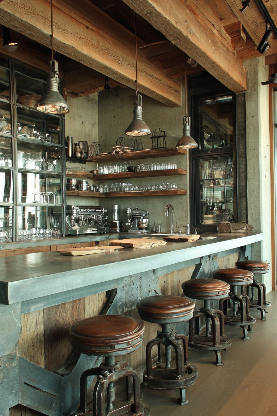Reclaimed Wood Ceiling with Concrete Walls