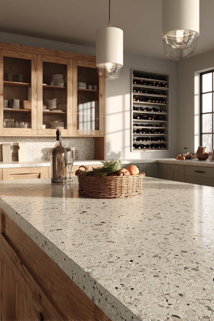 Terrazzo Countertop with Glass-Fronted Storage